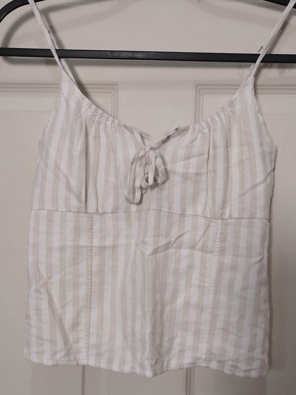 Abercrombie & Fitch Striped Tie-Front Linen Cami in White and Cream Size XS